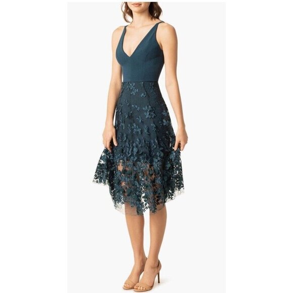 NEW Dress The Population Darleen Floral Midi Dress Peacock Blue Teal Size Small - Picture 4 of 11